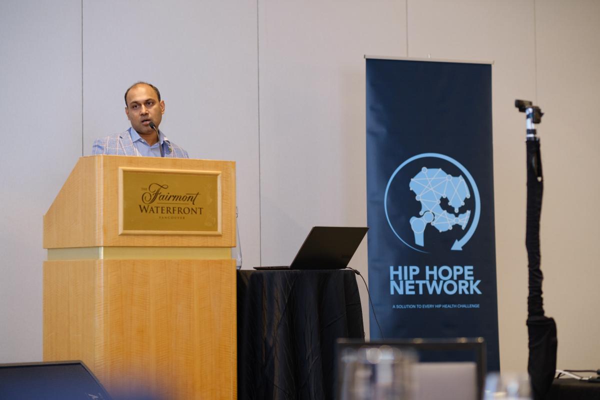 Dr. Kishore Mulpuri presenting at the 1st&nbsp;annual Hip Hope Network Meeting on May 14, 2022. Dr. Mulpuri is a founder of the&nbsp;Hip Hope Network&nbsp;(photo: BC Children’s Hospital)