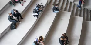 Students sitting on steps