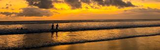 Exchange friends on a sunset swim at Canggu Beach in Bali (photo: Izzie Bjonness-Jacobsen)