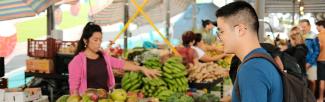UBC undergraduate Josh Lee at the local farmer's market in Hilo, Hawai'i during his Global Seminar in February 2023 (photo: Ahmed Neelim Novo)