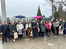 ASEAN delegates gather in front of the Irving K. Barber Learning Centre at the UBC Vancouver campus (photo: Mahnoor Lone/UBC)